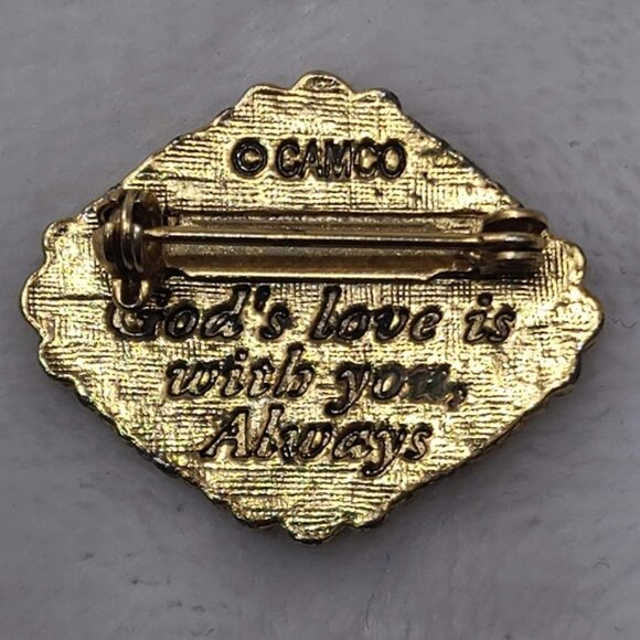 Camco Vintage Floral Rose Oval Gold Tone Brooch Lapel Pin - Picture 3 of 5